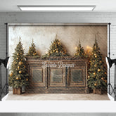 Aperturee - Aperturee Rustic Christmas Tree Photography Backdrop Farmhouse Wooden Console Decor Holiday Mini Session Background